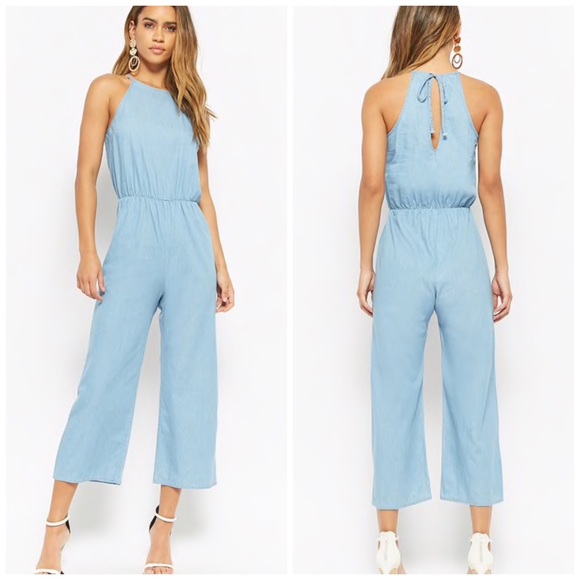 blue chambray jumpsuit